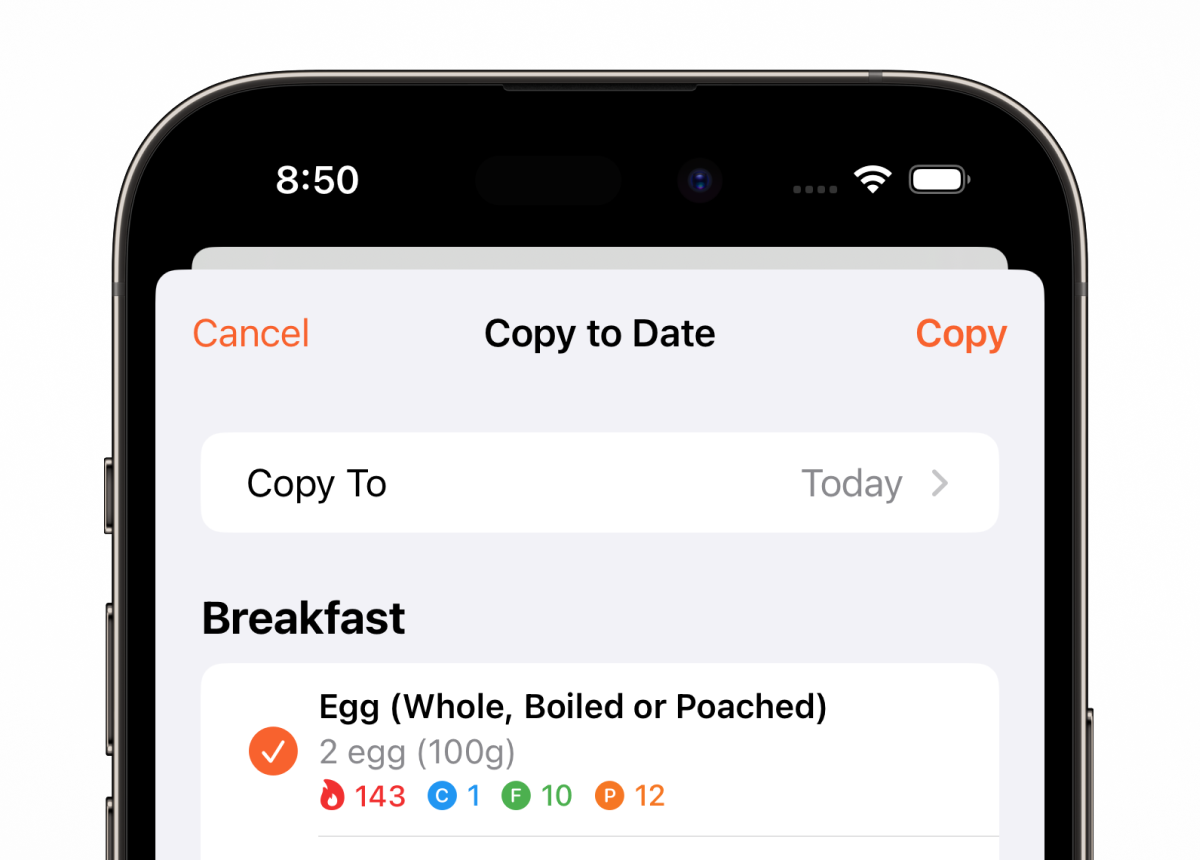 Choose the date to copy to and which items you wish to copy