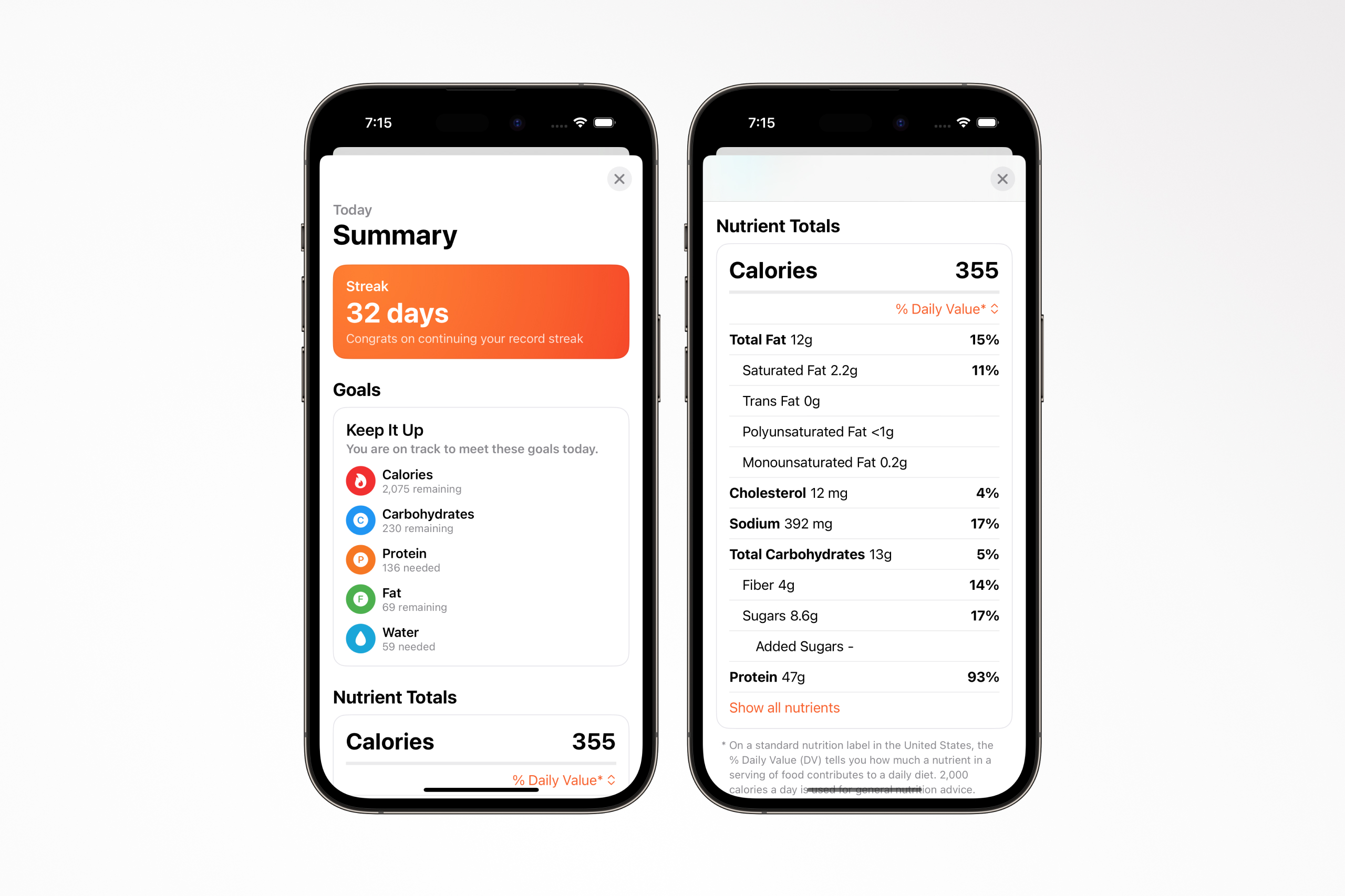 Introducing Daily Summary with Streaks and Nutrition Totals