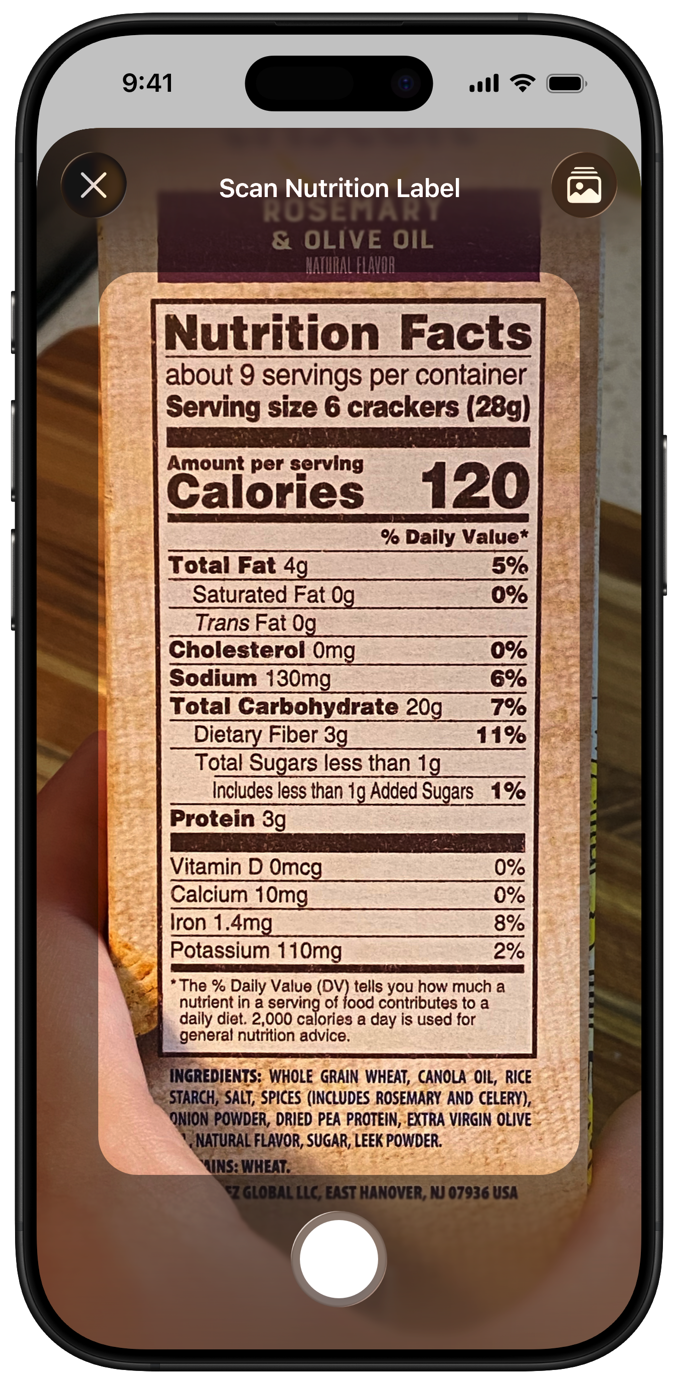 Label scanner interface capturing information from a nutrition label