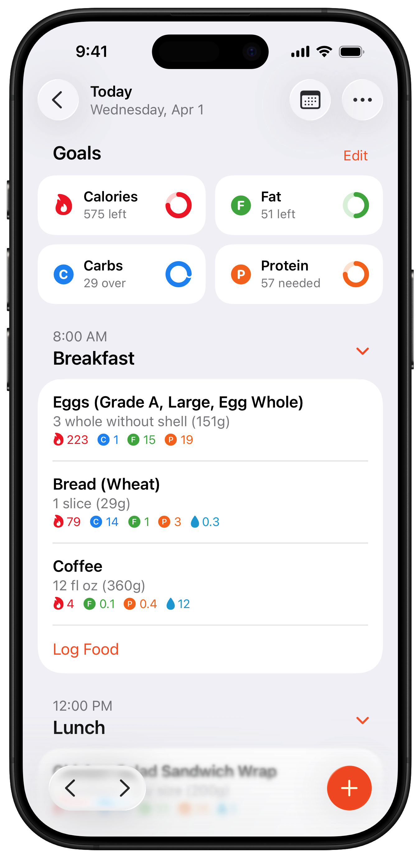 Foodnoms main screen showing the new navigation for iOS 26
